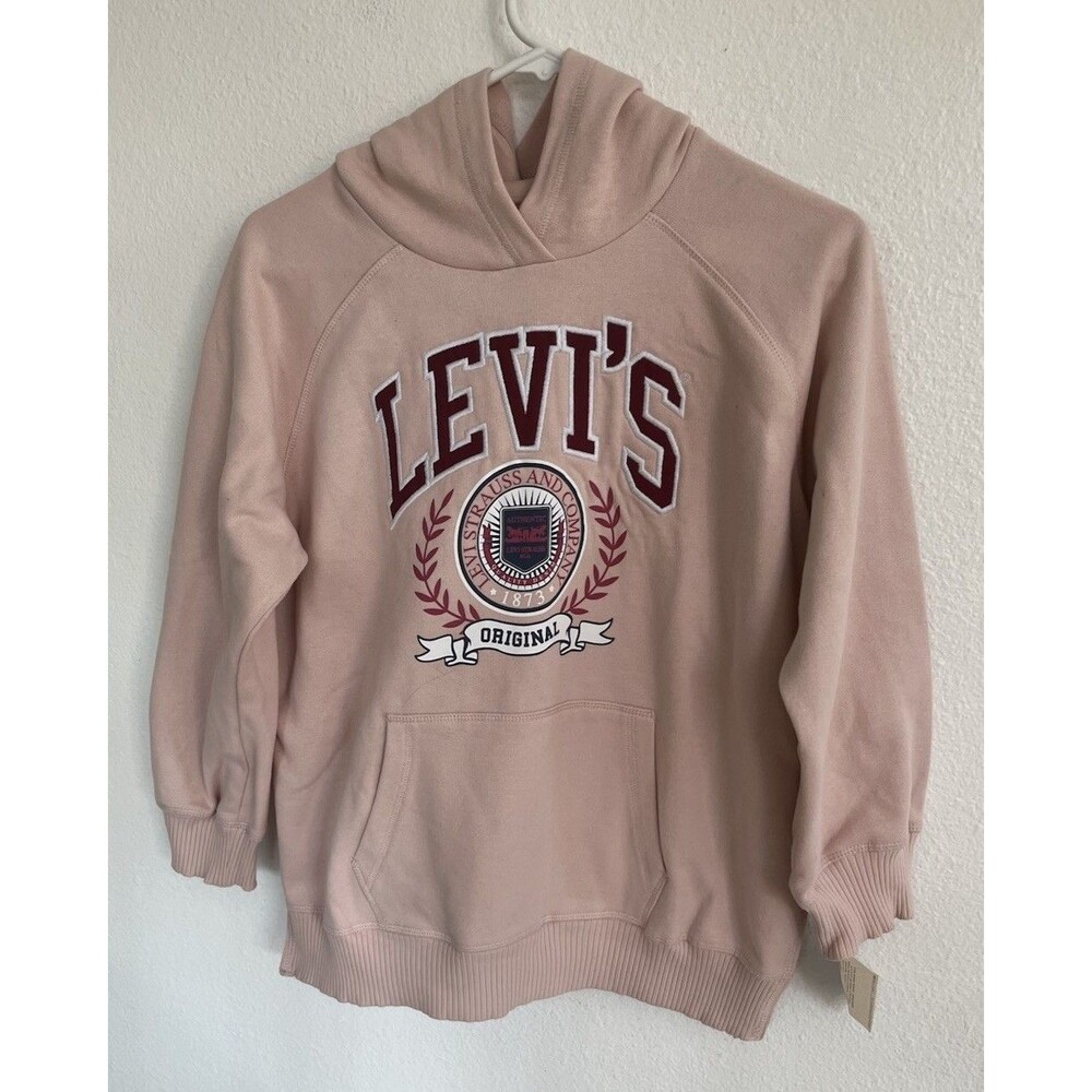 Levi’s Girls Graphic Pullover Hoodie Pink Varsity Crest Sweatshirt Youth Medium